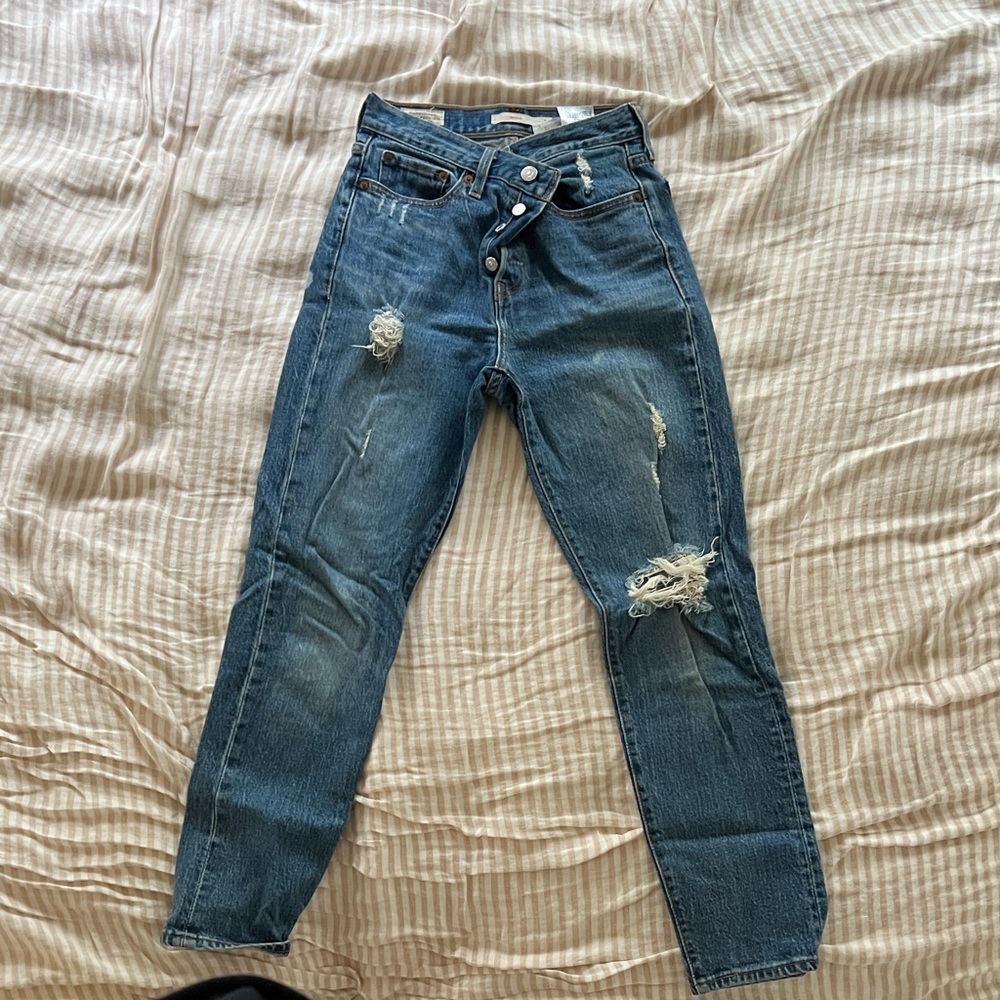 Levi's Distressed Boyfriend Jeans in Medium Blue Wash